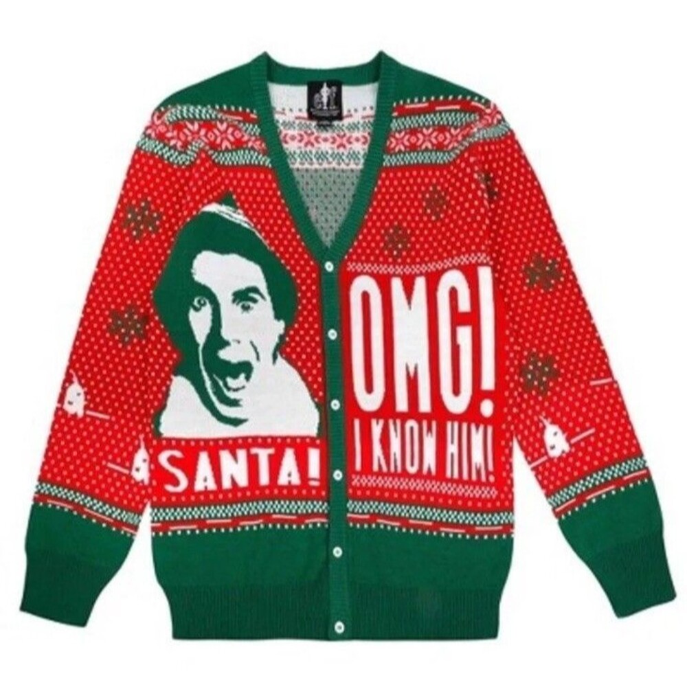 Buddy The Elf OMG I KNOW HIM! Ugly Christmas Cardigan Sweater Mens XXL - NWT